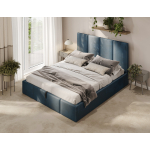 Modernes dunkelblaues Bett mit gestepptem Kopfteil